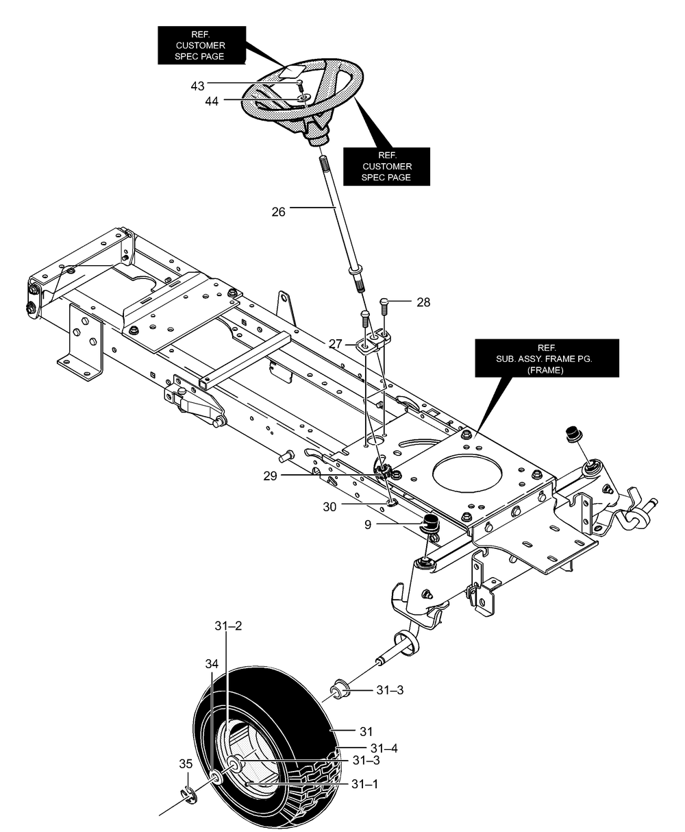 Steering Diagram and Parts List for 40318X50C 2001 Briggs and Stratton Lawn Tractor